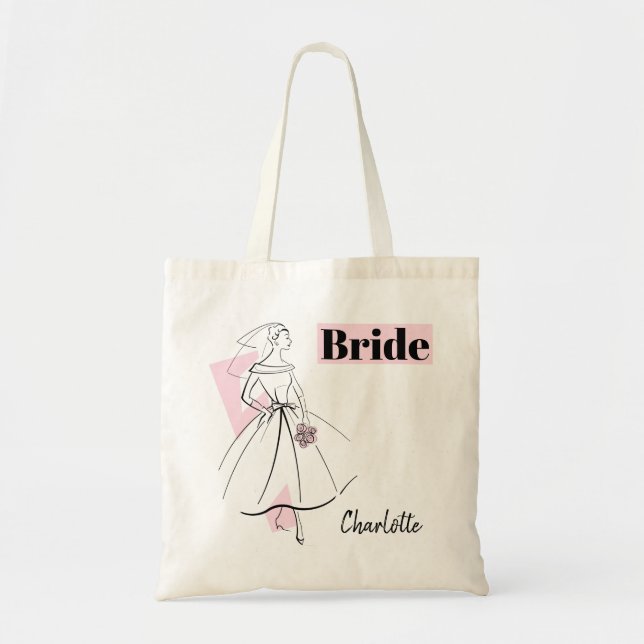 Tote Bolsa de orçamento do Nome da Noiva Rosa Rosa da M (Frente)