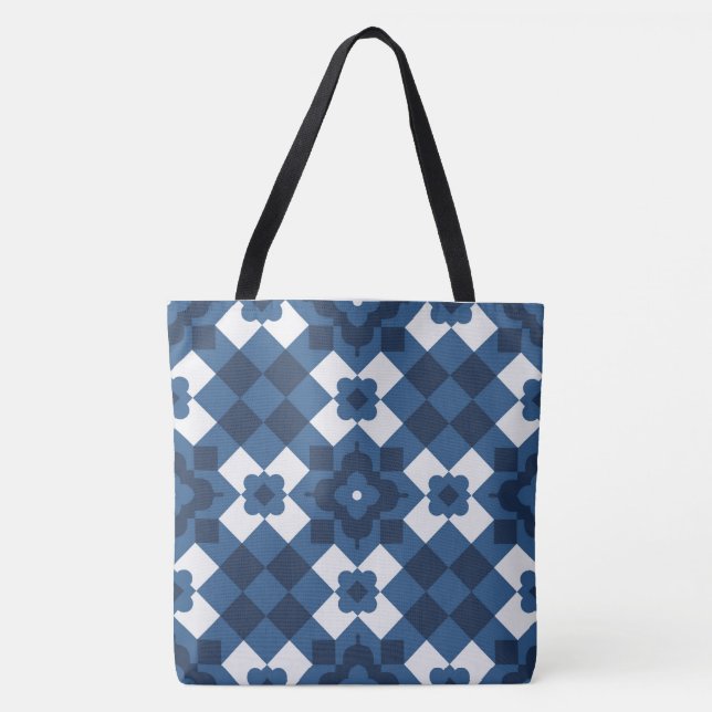 Tote Bolsa de padrão árabe azul (Frente)