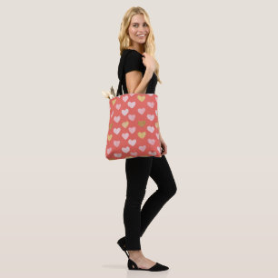 Tote Bolsa de Padrão de Corações Rosa Dourado