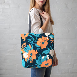 Tote Bolsa de padrão de impressão floral com iniciais p