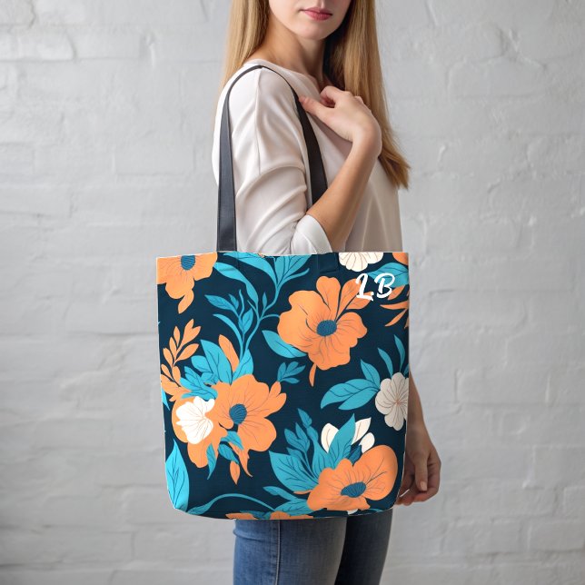 Tote Bolsa de padrão de impressão floral com iniciais p (Criador carregado)