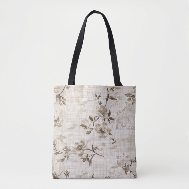 Tote Bolsa de Padrão Floral Castanho (Frente)