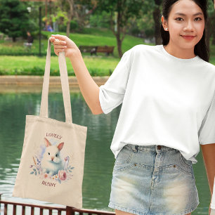Tote Bolsa de Pastel Coelho Adorável - Design Cuta e Wh
