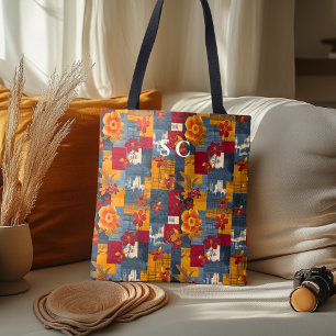 Tote Bolsa de Patches Russos com Folhas Florais e de Ou