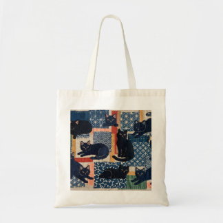 Tote Bolsa de Patchwork de Gatos Pretos Japoneses Fofos