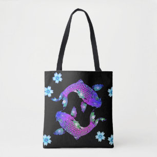 Tote bolsa de peixe koi roxo oriental