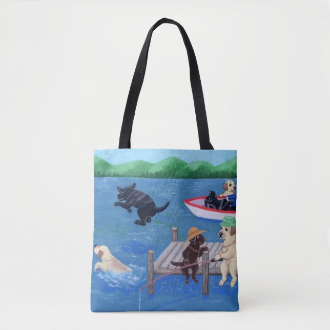 Tote Bolsa de pintura dos Labradores do Lake Fun (Frente)