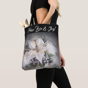 Tote Bolsa de Poinsettia de Natal Branco