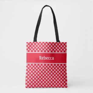 Tote Bolsa de Pontos Vermelhos e Brancos com Faixa de N