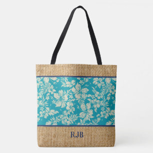 Tote Bolsa de Praia com Monograma Havaiano Hibiscus Par