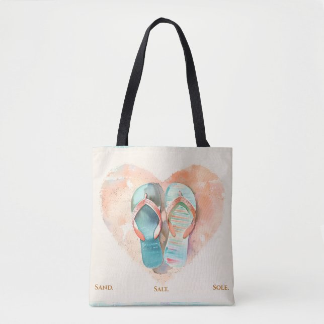 Tote Bolsa de Praia Coração de Chinelo de Ponta Cabeça  (Frente)