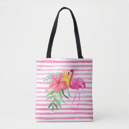 Tote Bolsa de praia de Flores Tropicais Rosa Flamingo