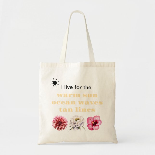 Tote Bolsa de Praia de Verão com Flores e Sol (Frente)