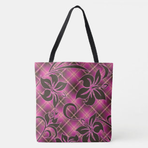 Tote Bolsa de praia de Xadrez do Hibiscus de Mauna Loa 