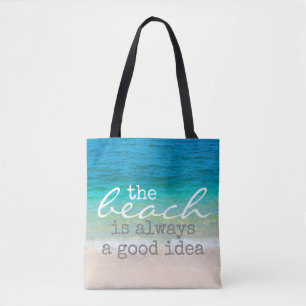 Tote bolsa de praia e areia com texto