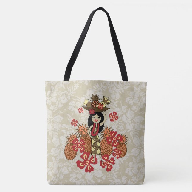 Tote Bolsa de praia Floral da Garota Hula Hawaiana do a (Frente)