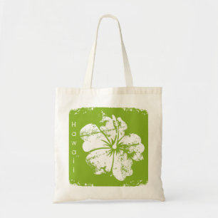 Tote bolsa de praia Hawaii Grunge Hibiscus Flower Verde