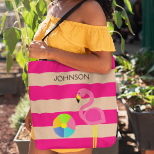 Tote Bolsa de Praia Personalizada de Flamingo, Rosa