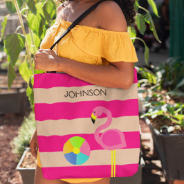 Tote Bolsa de Praia Personalizada Flamingo Rosa