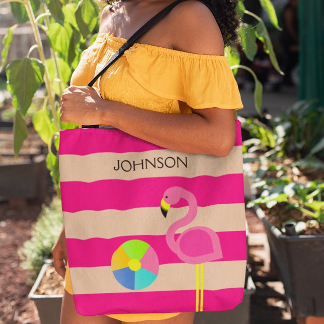 Tote Bolsa de Praia Personalizada Flamingo Rosa (Criador carregado)