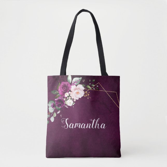 Tote Bolsa de presente de Bridesmaid, rosa, púrpura, Bl (Frente)