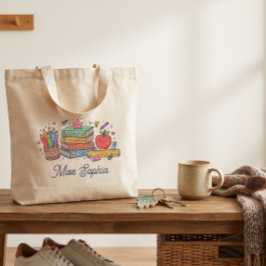 Tote Bolsa de Professor Personalizada com Nome e Maçã F