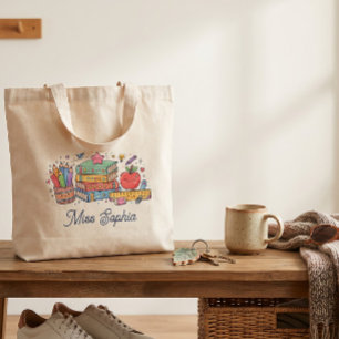 Tote Bolsa de Professor Personalizada com Nome e Maçã F