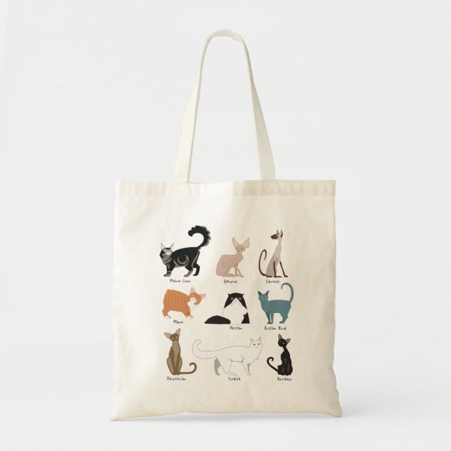 Tote Bolsa de Raças de Gatos Populares (Frente)
