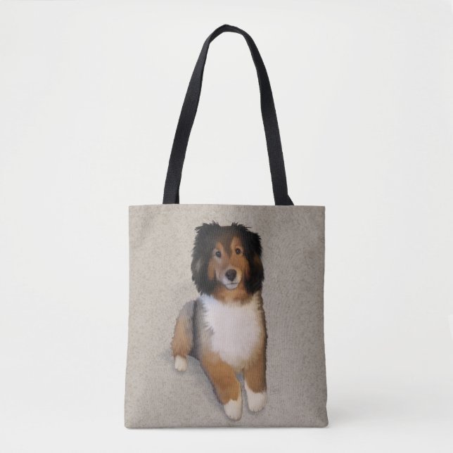 Tote Bolsa de retrato de cão da Sheltie mix (Frente)