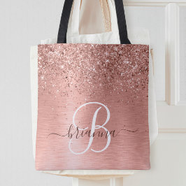 Tote Bolsa de rosa de Monograma com Glitter de Metal Br