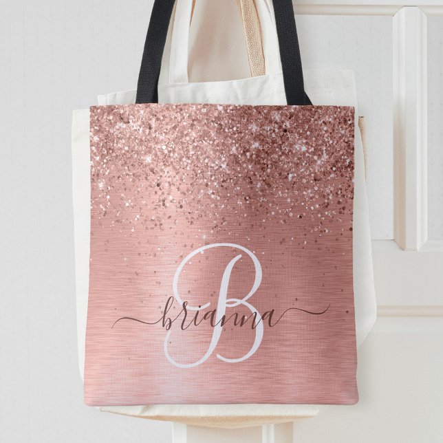 Tote Bolsa de rosa de Monograma com Glitter de Metal Br (Criador carregado)