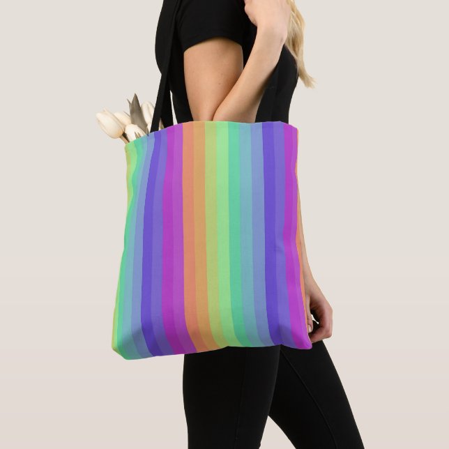 Tote Bolsa de Stripe Arco-Íris de Pastel Brilhante (Close Up)