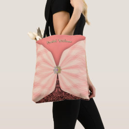 Tote Bolsa de Tecido com Ilusão de Joia Rosa Personaliz