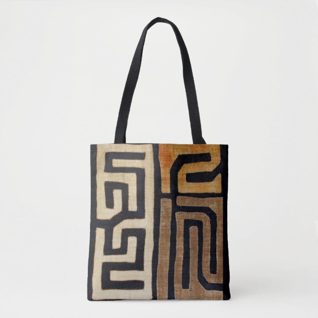 Tote Bolsa de tecido Kuba impresso, bege, castanho, pre (Frente)
