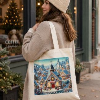 Tote Bolsa de tela con paisaje navideño