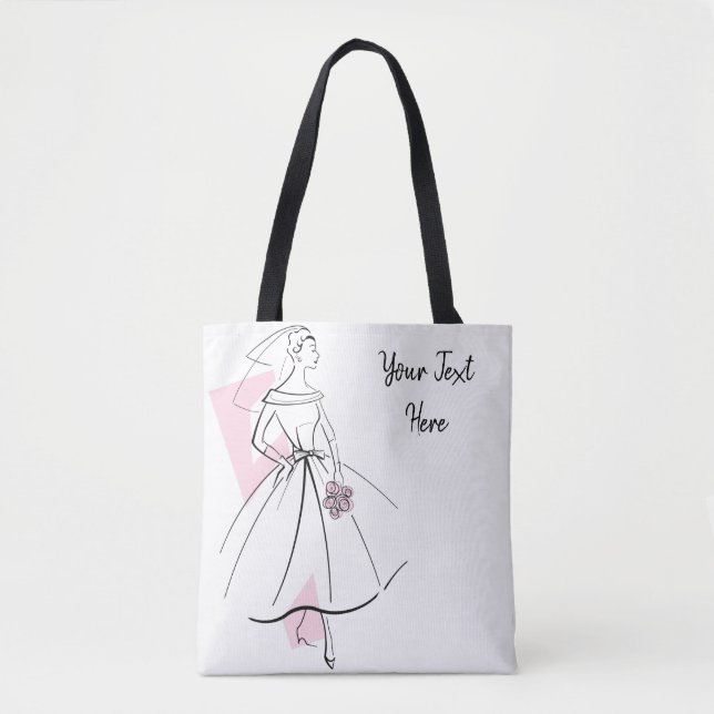 Tote Bolsa de Texto Rosa Cor-de-Moda (Frente)