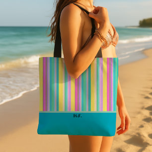 Tote Bolsa de Tiras Coloridas de Verão na Moda