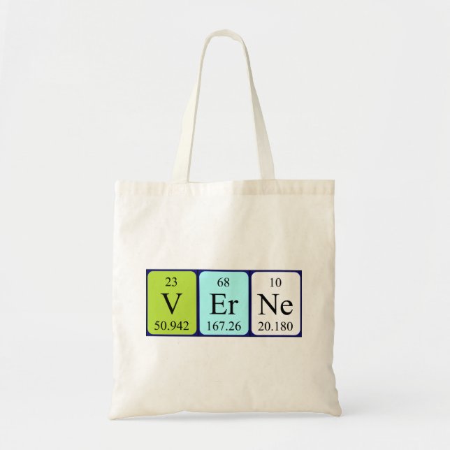 Tote Bolsa de toques com nome de mesa periódica Verne (Frente)