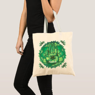 Tote Bolsa de toques de Lotus Verde de Mão Hamsa