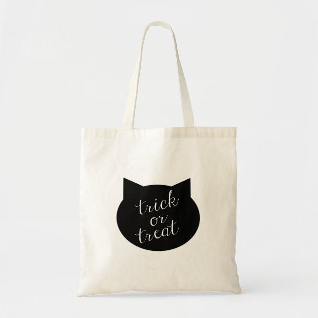 Tote Bolsa de truque ou tratamento - Gato preto (Frente)