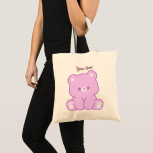 Tote Bolsa de Urso de Pelúcia Roso Pastel Fofo Kawaii