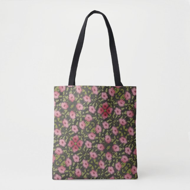 Tote Bolsa de viagem com rosa rosa florida (Frente)