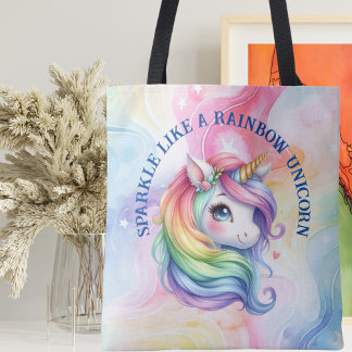 Tote Bolsa Design Colorida do Arco-Íris Unicorn