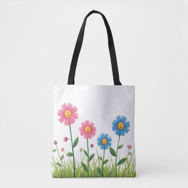 Tote Bolsa -Design de Flor com rosto sorridente (Frente)