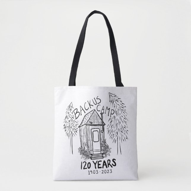 Tote Bolsa do acampamento preto e branco (Frente)