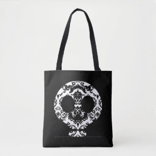 Tote Bolsa do crânio do Gótico de rendas do Damask Eleg