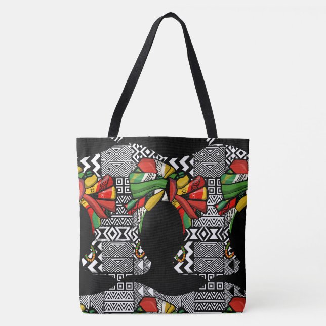 Tote Bolsa do Designer Geométrico Aztec Branco/Preto (Frente)