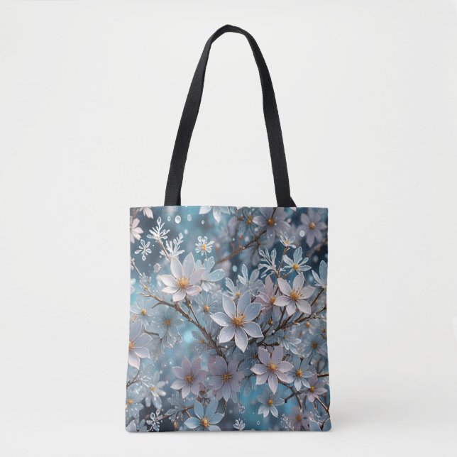 Tote Bolsa do Flor Sakura Blossom, Frost Crystal (Frente)
