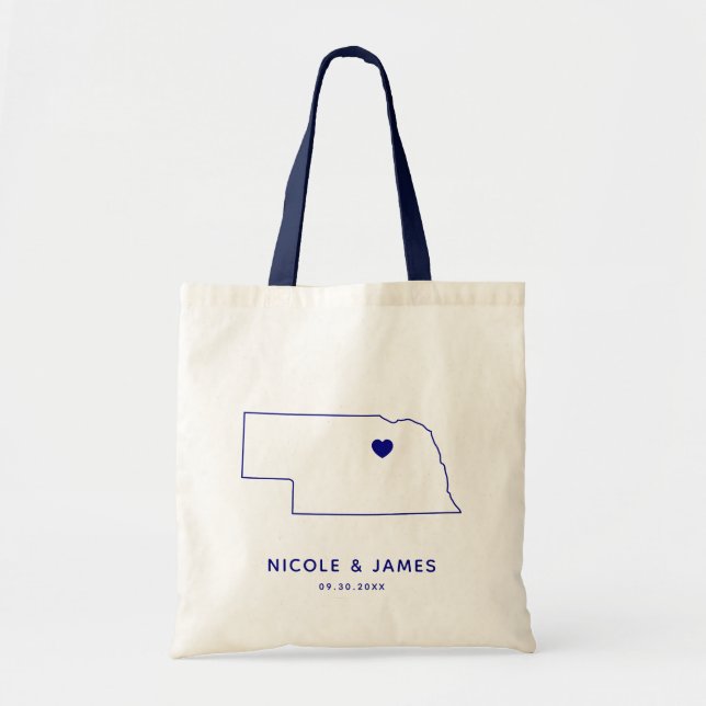 Tote Bolsa do Mapa de Boas-vindas do Nebraska, Marinho  (Frente)