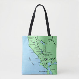 Tote Bolsa do Mapa de Vinhos da Califórnia